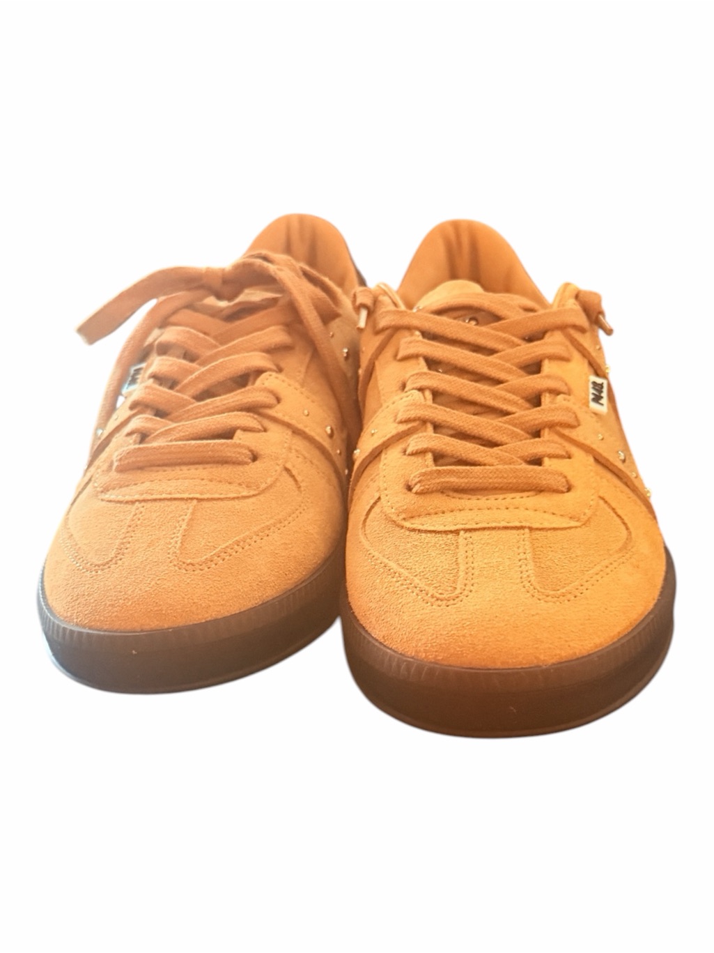 P448 Monza Cognac Sand Suede Studded Sneakers Nib Eu 38 Us 7.5/8 — image 3 of 8